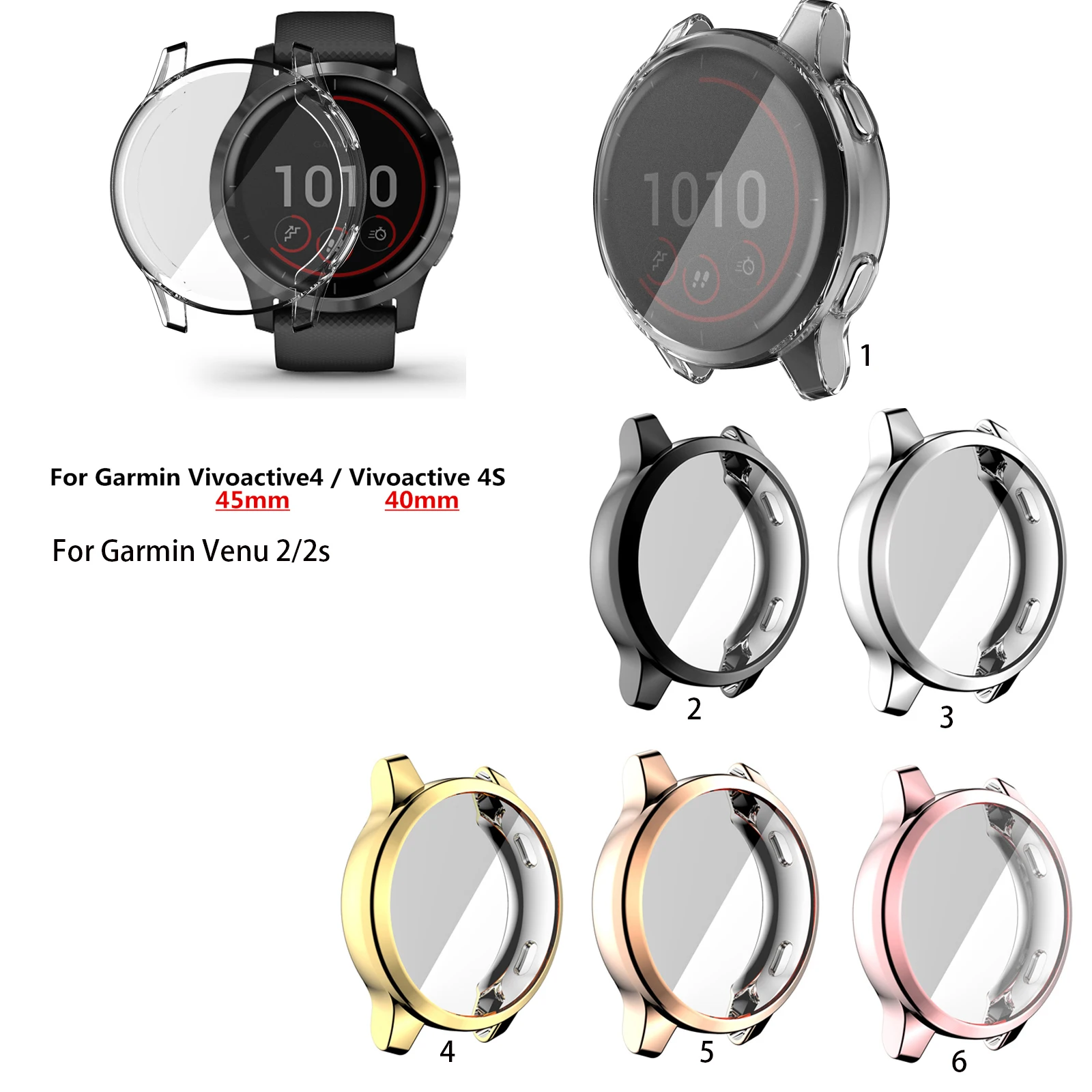 Slim Watch Cover for Garmin Vivoactive 4 4s Soft Clear TPU Screen Protector for Garmin Venu 2 2s 40mm 45mm