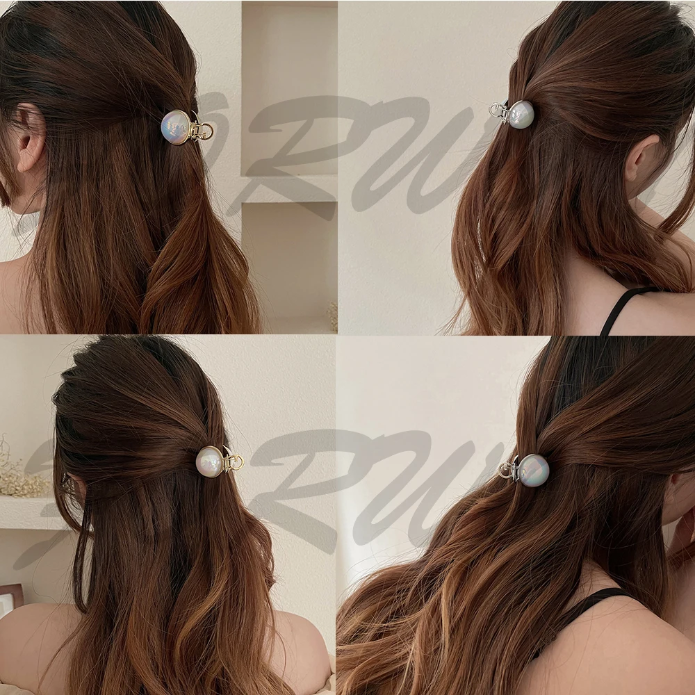 รอบโลหะขนาดเล็กไข่มุกผมคลิปกรงเล็บปู Barrettes หางม้า Hairpins Bangs Clamps สำหรับหญิงสาวอุปกรณ์เสริมผม