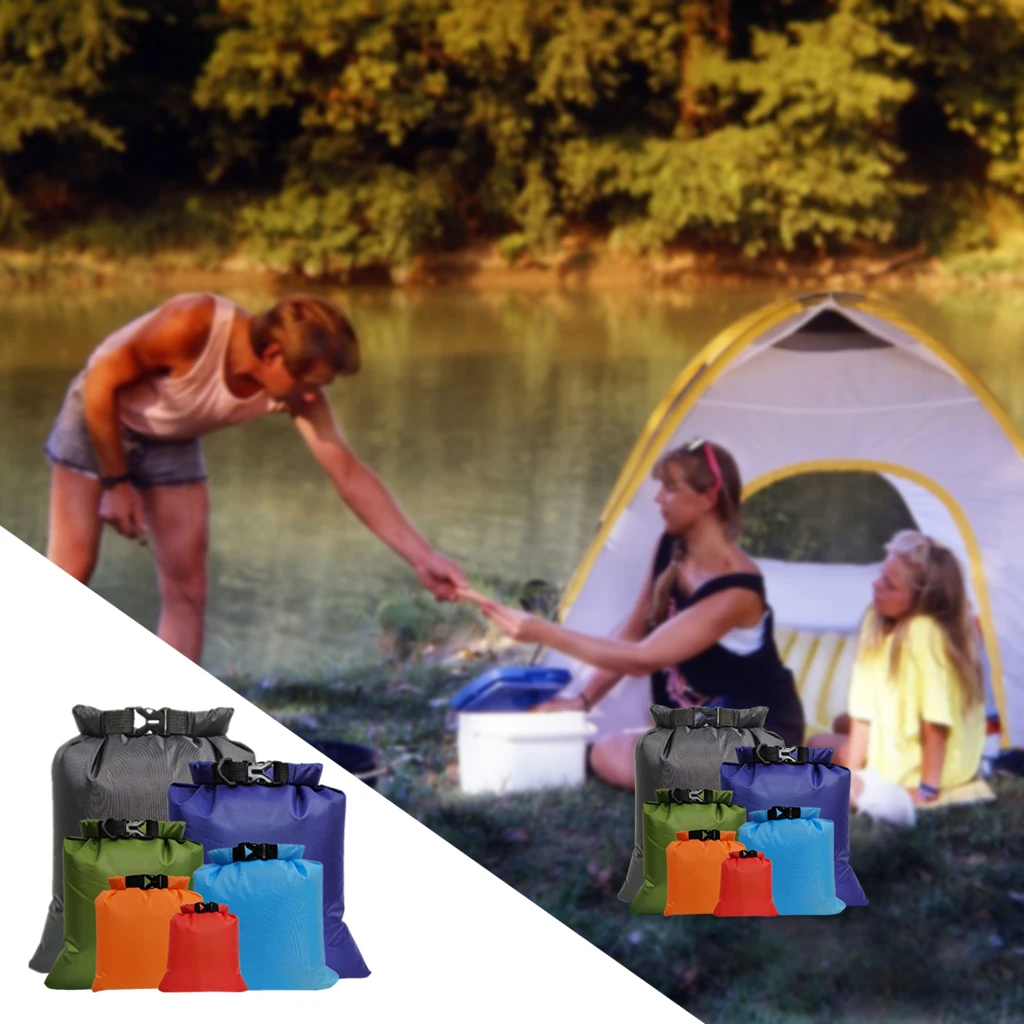 6Pcs Waterproof Dry Bag Set Foldable Dry Sacks Roll Top Storage Bag for Boating Swimming Beach Storage Organizer Pouch