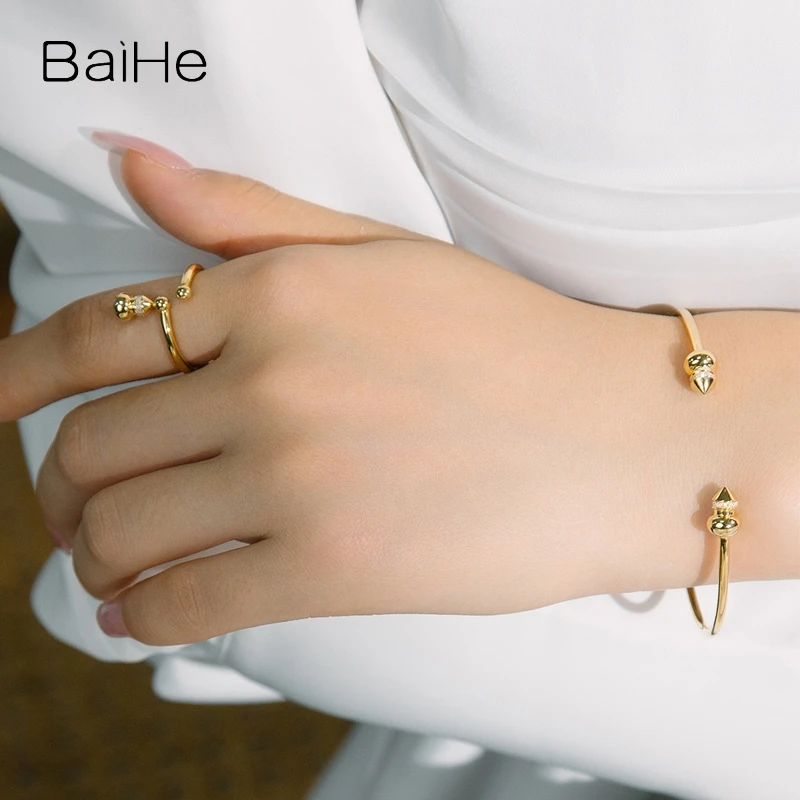 BAIHE stałe 18K żółte złoto H/SI naturalny diament gurda bransoletka kobiety mężczyzna tworzenia biżuterii Pulsera de calabaza pulseras