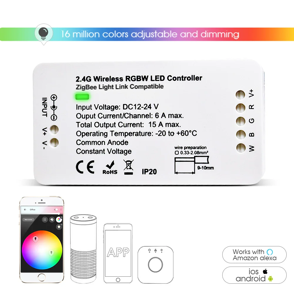 Imagem -02 - Smart Led Zigbee Rgbw Controlador Echo Alexa Luz Tira Rgb Controlador Smartthings App & Controle de Voz por Smartthings Eco Plus