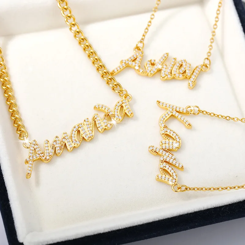 Imagem -03 - Dainty Colar de Cristal de Zircônia Colar Personalizado com Nome para Mulheres Placa de Identificação Personalizada Joias com Faixa de Zircônia Joias para Casal