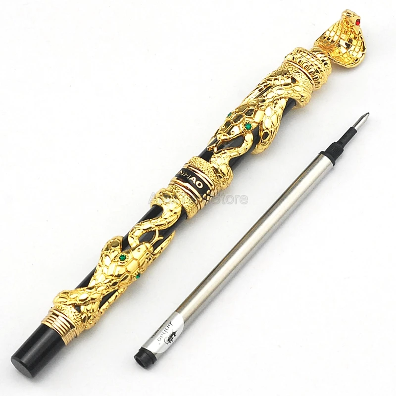 Jinhao Exquisite Snake Rollerball Pen Golden Cobra 3D Pattern Texture Relief Sculpture Technology Great Rollerball Pen Supplies