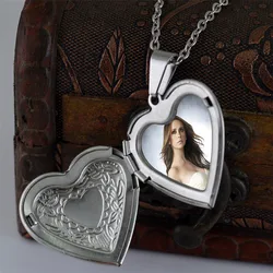 Romantic Heart Locket Pendant Necklaces For Women Silver Color Stainless Steel Photo Frame Valentine Lovers Jewelry Chokers Gift