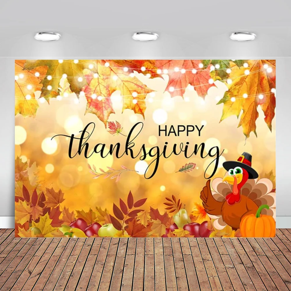 Happy Thanksgiving Party Backdrop Fall Autumn Season Pumpkin Photography Background Turkey Maple Leaves Thankful Decorations