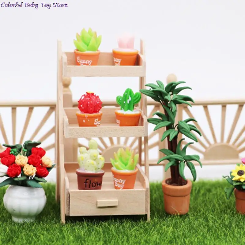 1pcs 1:12 Scale New Doll House Wood Shelf Flower Stand Mini Doll House Handmade Furniture Model