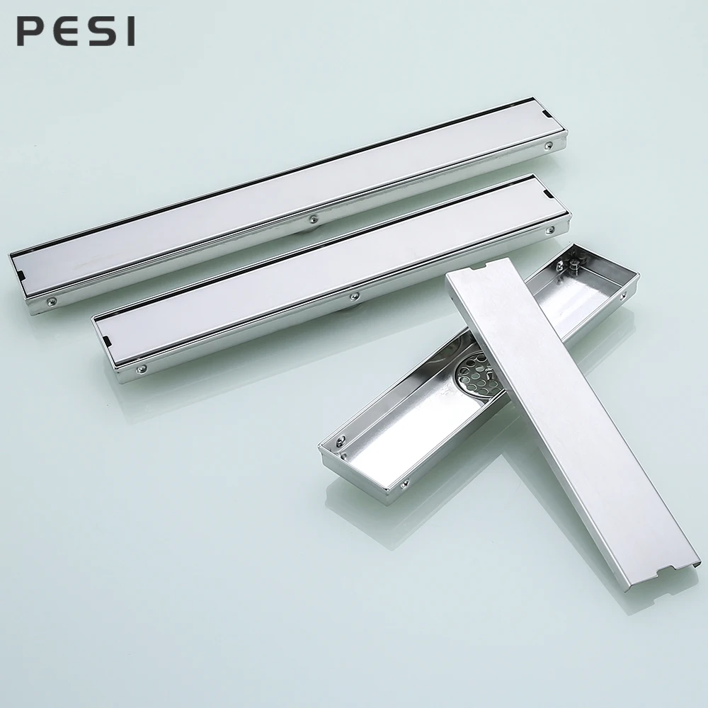 Dreno de Chuveiro de 30 40 50cm Dreno de Drenagem de Piso 304 Ralo Longo Drenagem Linear para Hotel Banheiro Cozinha Frool Aço Inoxidável