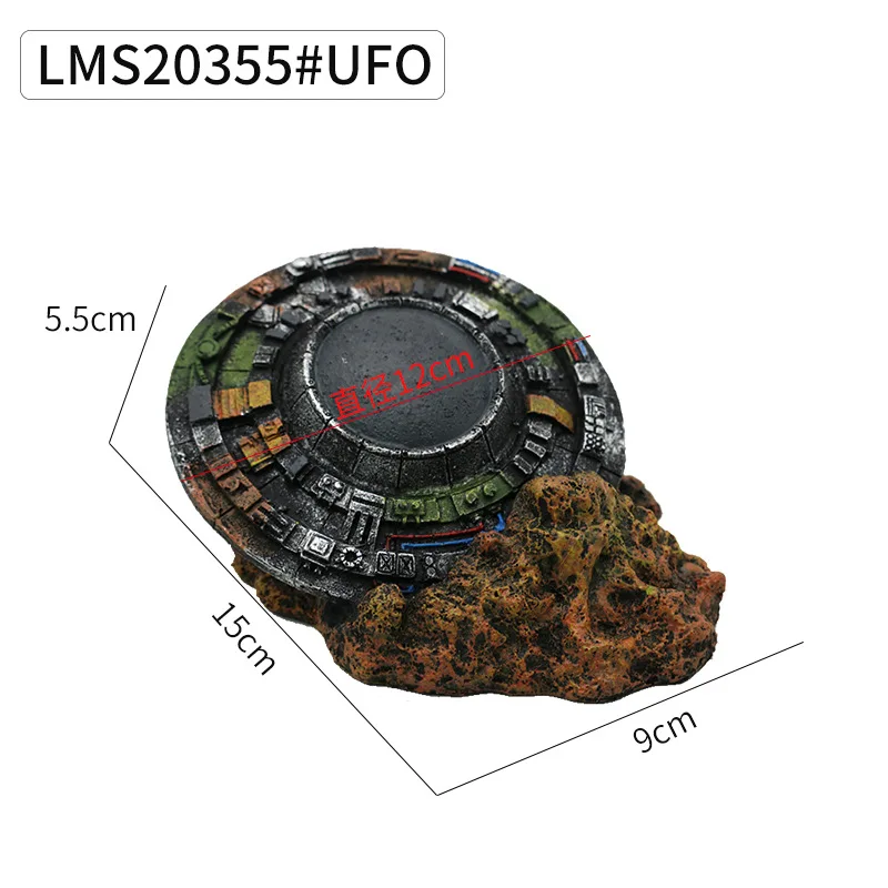 Fish tank landscaping UFO wreck Spacecraft Alien flying saucer background for aquarium decoration stone accessories