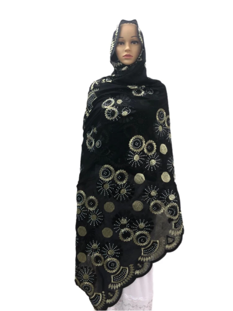 

Floral African Women Scarf Soft Cotton Dubai Isalmic Scarf Embroidery Muslim Hijab for Shawls Wraps195*100cm HB028