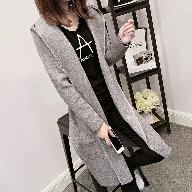 Women Korean Fashion Sweater 2023 Autumn Jacket Thick Cardigan Hooded Long Cardigans Spring Ladies Clothes Sueter LWL728