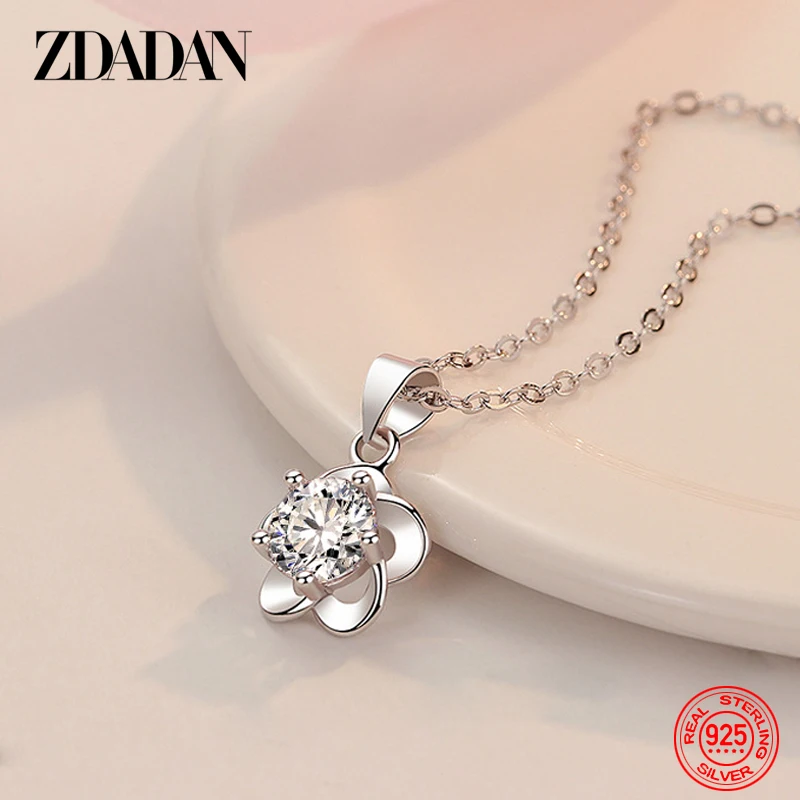 

ZDADAN 925 Sterling Silver Flower Pendant Necklaces Chains For Women Fashion Jewelry