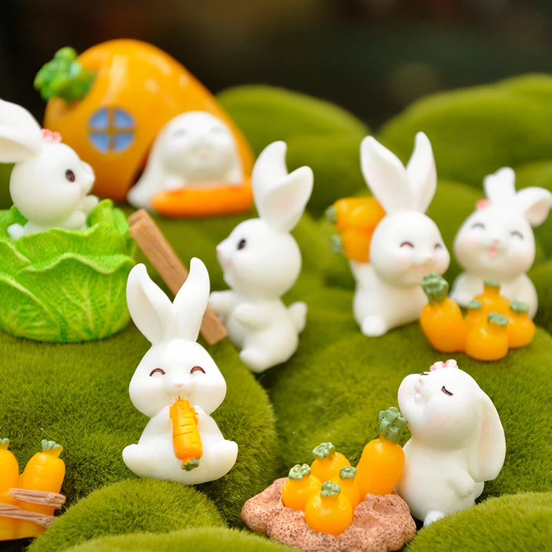 1 PC Easter Bunny Decoration Resin Plastic Craft Miniature Rabbit Model Home Decor Desktop Garden Decoration Easter Decoration