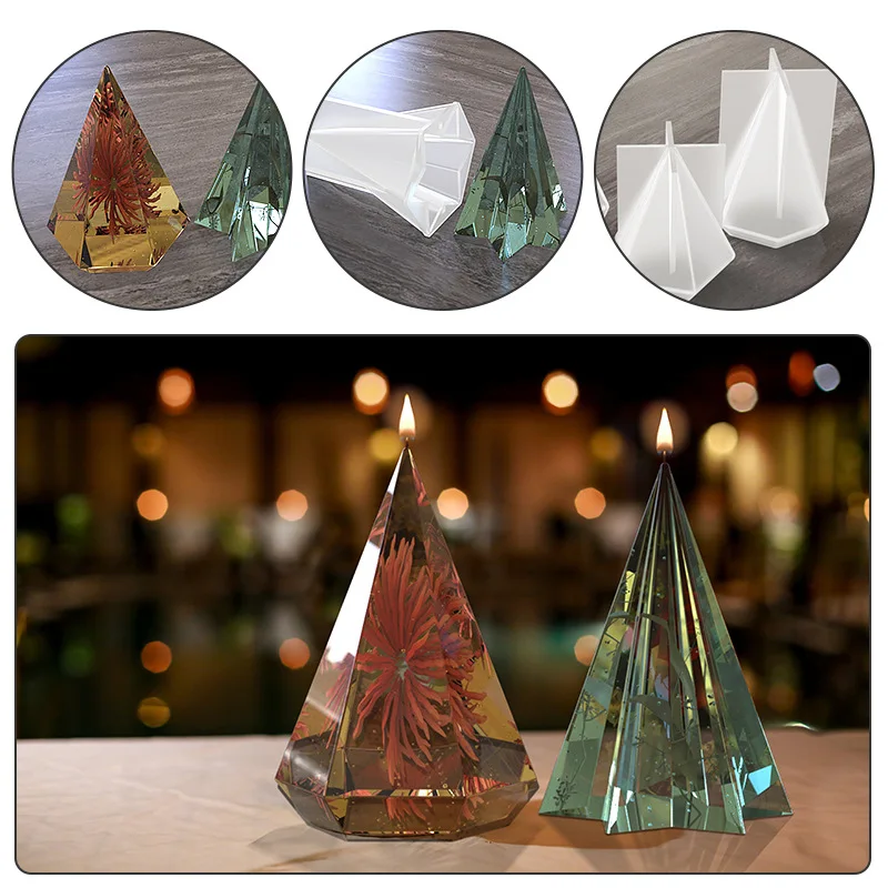 DIY Crystal Epoxy Resin Mold Six Sides Theme Cylindrical Cone Candle Pendulum Decorative Jewelry Silicone Mold