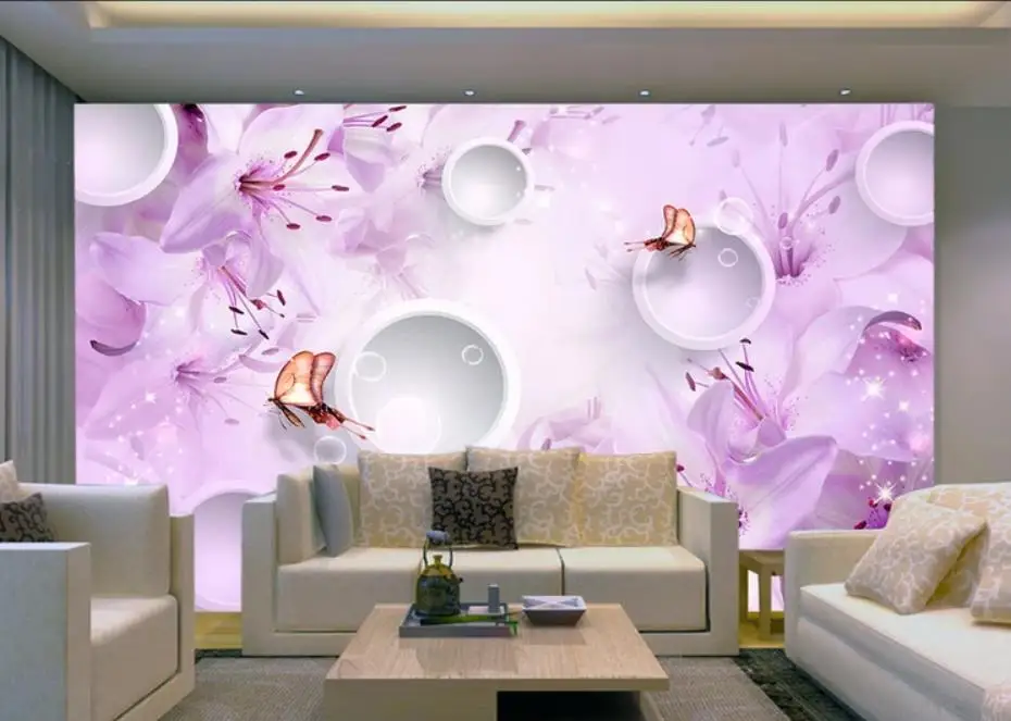 classic wallpaper for walls  Dream lily transparent flower purple lily simple dreamy 3D background wall