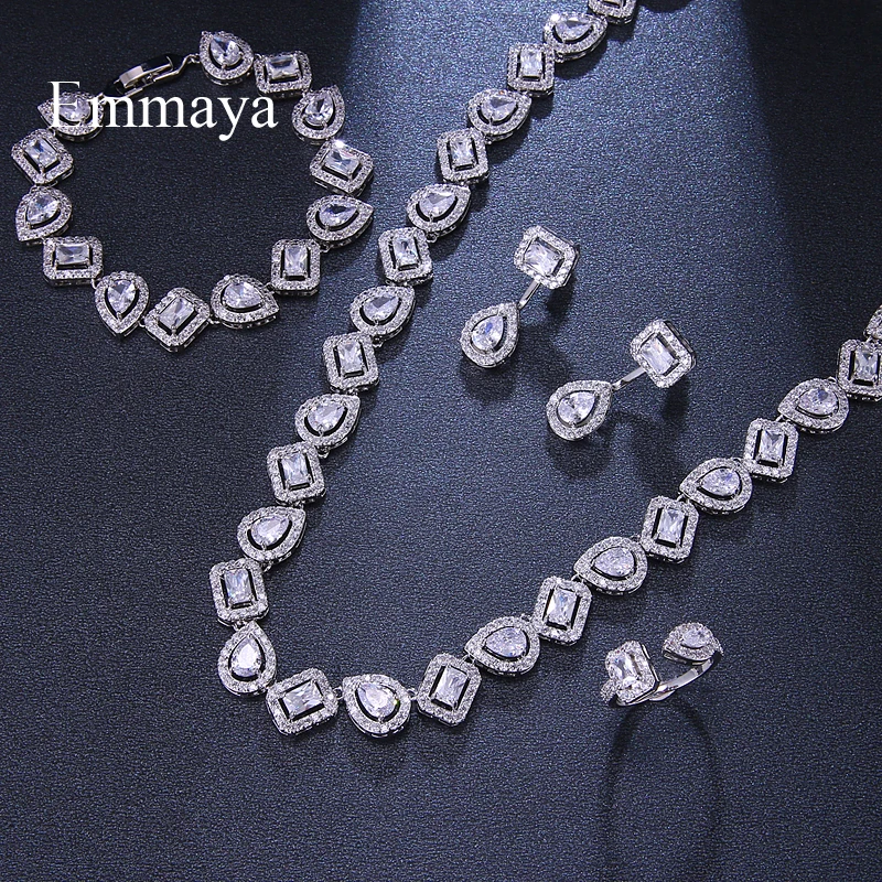 Emmaya Luxury Crystal Costume Jewelry Sets White Zircon Bracelets Pendant&Necklace Rings Earrings Wedding Party