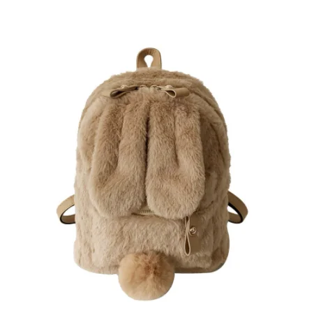 Mochila con Orejas de conejo peludas para mujer, bolso de hombro bonito, Mini mochila escolar de felpa peluda y esponjosa, bolsa de viaje de invierno