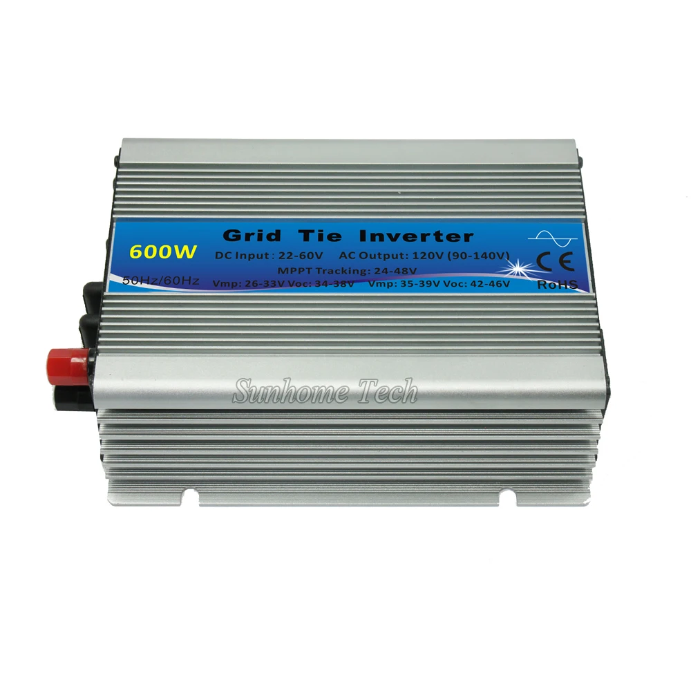 mppt 600W solar power grid tie micro inverters pure sine wave 22-60V DC to 120V or 230V AC inverters 600W on grid tie inverters