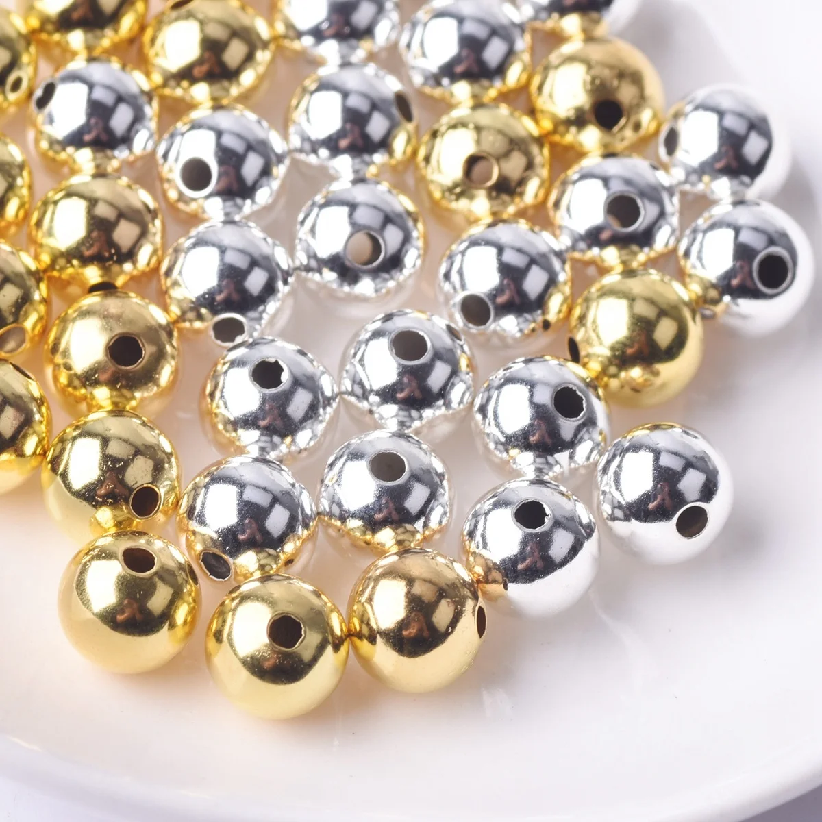 Glossy Plated Gold Color Silver Color Round 3mm 4mm 6mm 8mm Hollow Metal Copper Loose Spacer Beads lot For Jewelry Making DIY