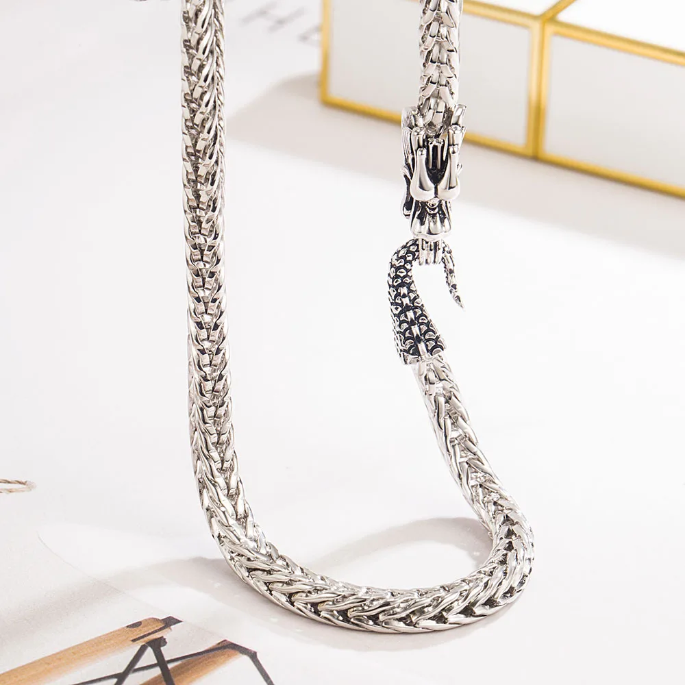 Antique Dragon Necklace 925 Sterling Silver Necklace For Men Medieval Symbolic Necklace Hip Hop Rock Cool Guy Charm Jewelry