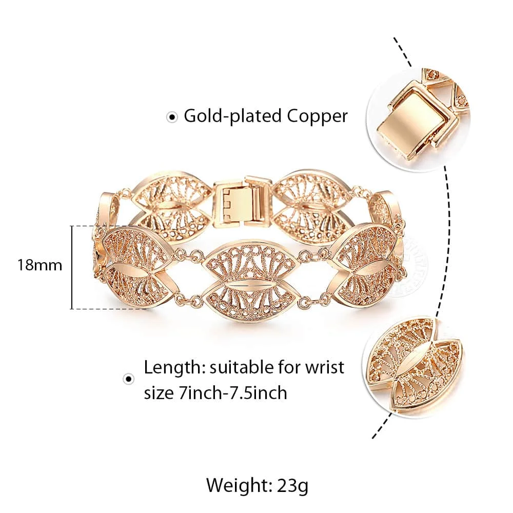 Bracelets Bangle For Women 585 Rose Gold Color Cut Out Carved Flowers Vine Oval Wristband Jewelry Gifts LCBM01