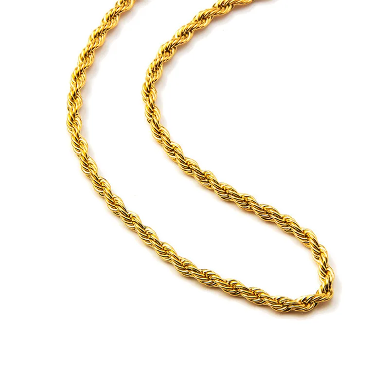 Wholesale Price 316L Stainless Steel Gold Color Twist Chain Necklace Fashion Gift Jewelry For Men and Women Width 3MM drop ship