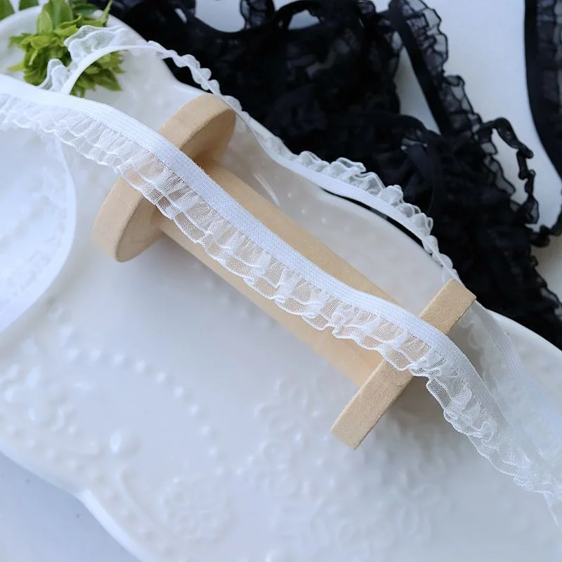 1.3CM Wide Black White Double Layers Mesh Pleated Stretch Lace Collar Cuffs Ribbon Elastic Ruffle Trim DIY Clothing Accessories