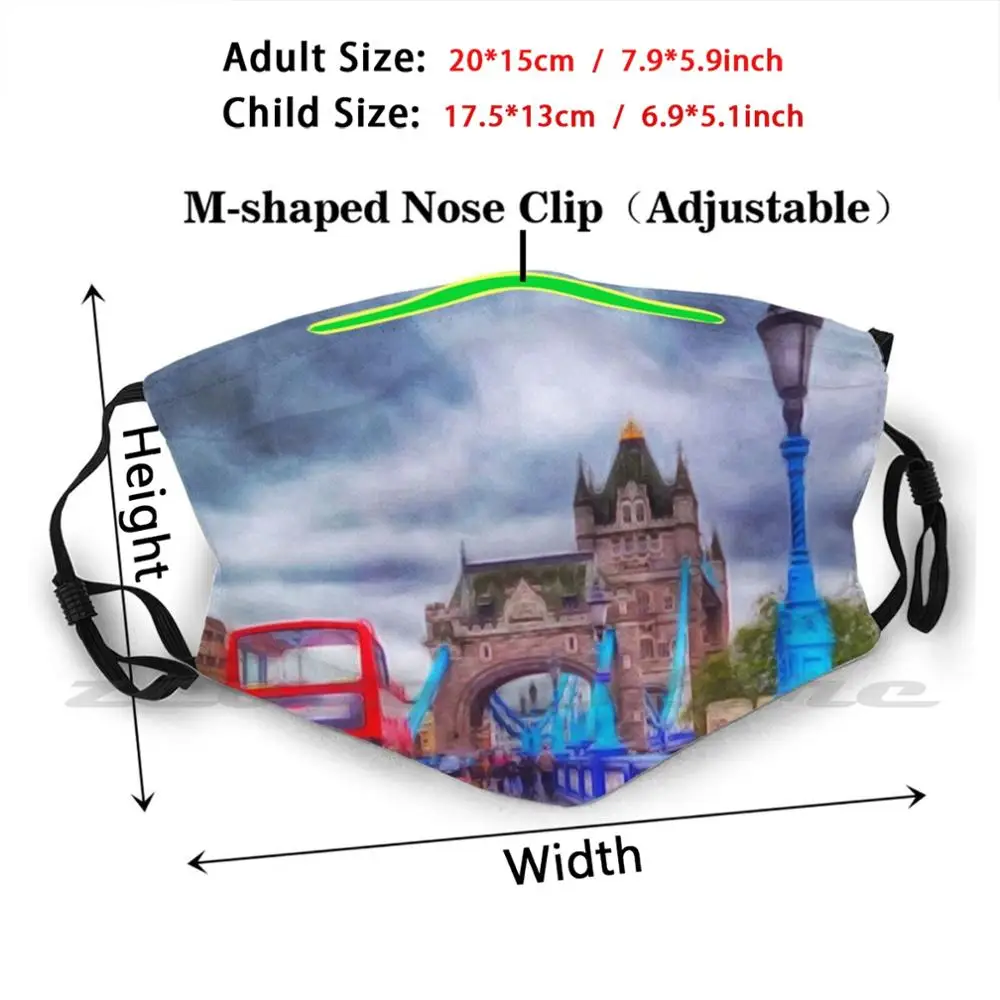 Londen-City Ii Custom Patroon Wasbare Filter Pm2.5 Volwassen Kinderen Masker Londen Londres Engeland Uk Verenigd Koninkrijk Regenachtige Bewolkte