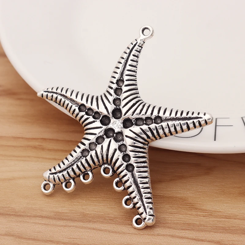 6 Pieces Tibetan Silver Starfish Sea Star Multi Strand Connectors Charms Pendants for DIY Necklace Jewellery Making Accessories