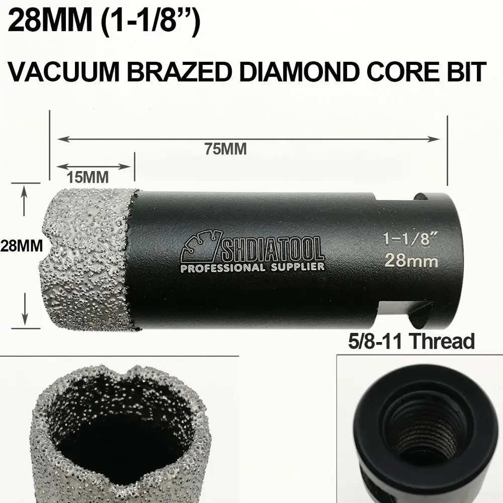 Shdiatool 1pc 1-1/8 "真空ろうダイヤモンドドライ掘削ビットと 5/8-11 スレッドの直径 28 ミリメートル磁器タイル御影石大理石ホールソー