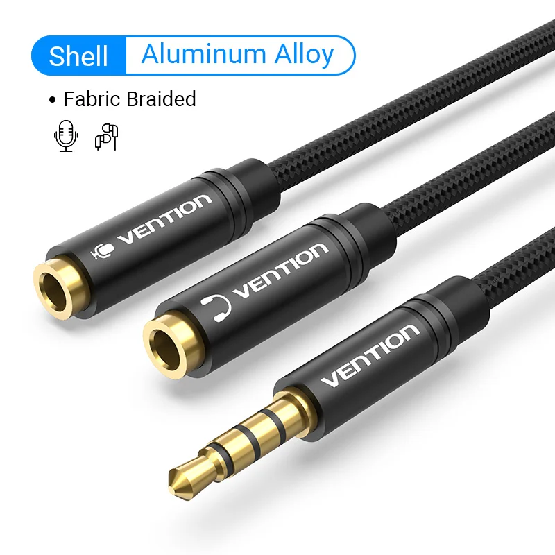 Vention 3.5Mm Audio Splitter Verlengkabel Jack 3.5Mm 1 Mannelijk Naar 2 Vrouwelijke Mic Y Splitter Voor Laptop Hoofdtelefoon Aux Kabel Adapter