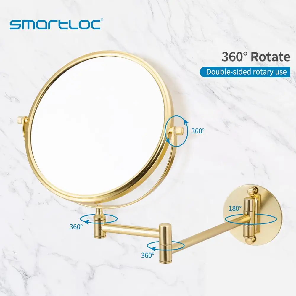 

smartloc Extendable 8 inch 1X3X Magnifying Bathroom Mirror Smart Mirror Makeup Wall Mounted Mirror Bathroom Mirror Gold Mirror