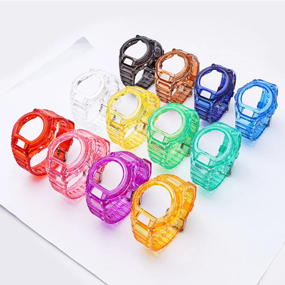 TPU Strap + Case for Casio G-Shock DW-6900 Colorful Transparent Resin Watch Bezel Band Bracelet Accessories for DW6900 Men Women