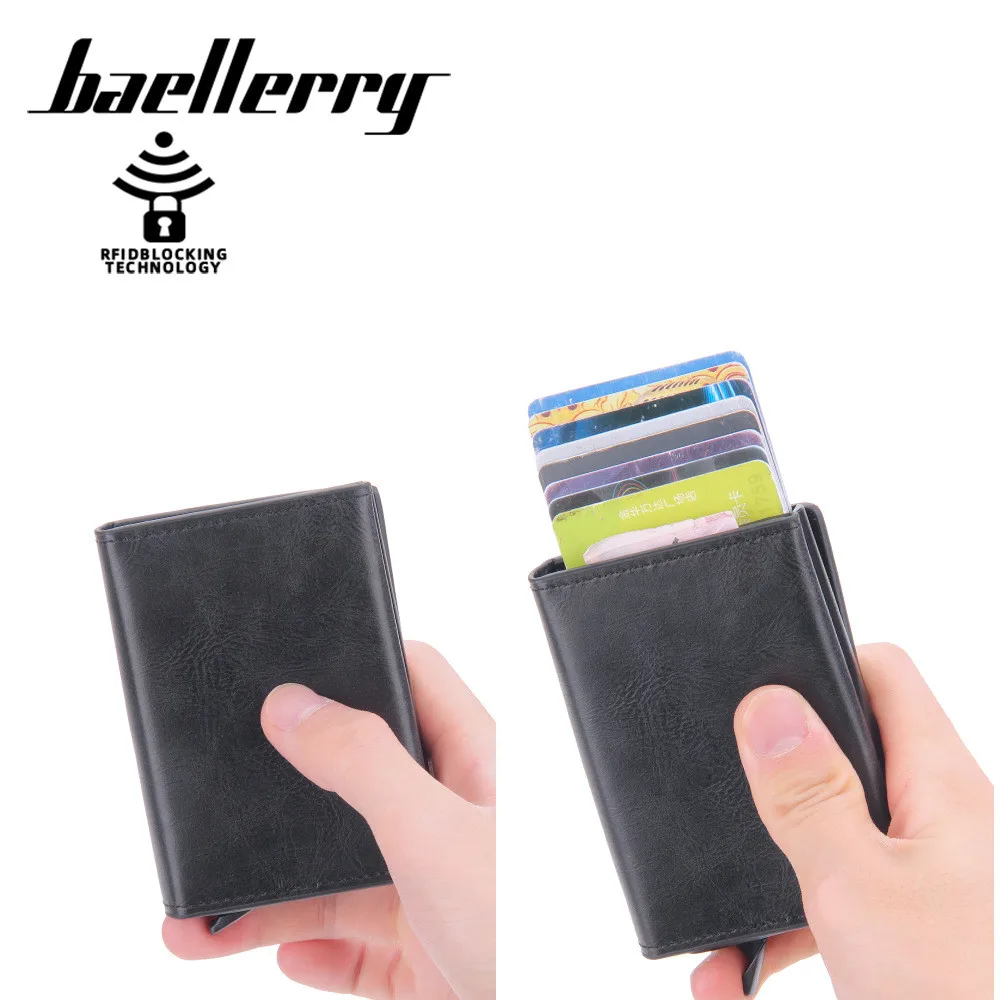 

Men Rfid Wallet Metal Case Aluminum Double Box Leather Credit Card Holders for Men Slim Protect Travel ID Card Holder Purse