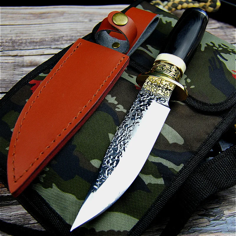 Germany DC53 steel hunting knife forging mirror light sharp tactical straight knife collection ritual knife +leather cases