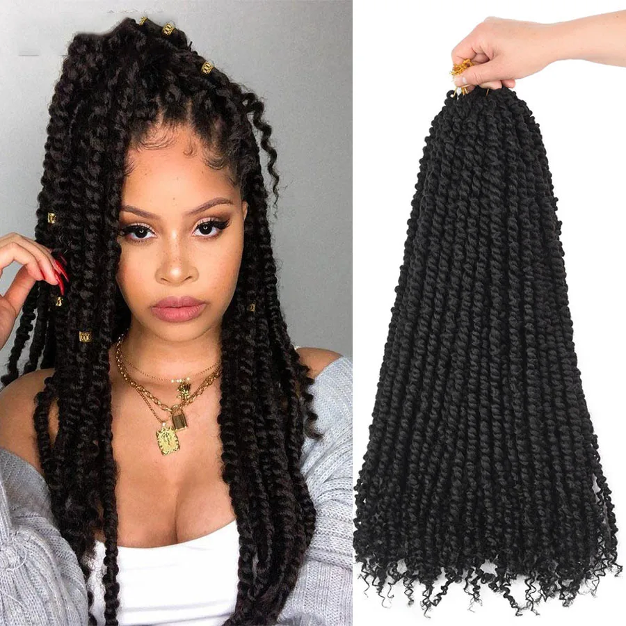 Saisity Synthetic Passion Twist 24 inch Fluffy Pre-Twist Black Pre Stretched Ombre Braiding Hair  Crochet Braids Hair Extension