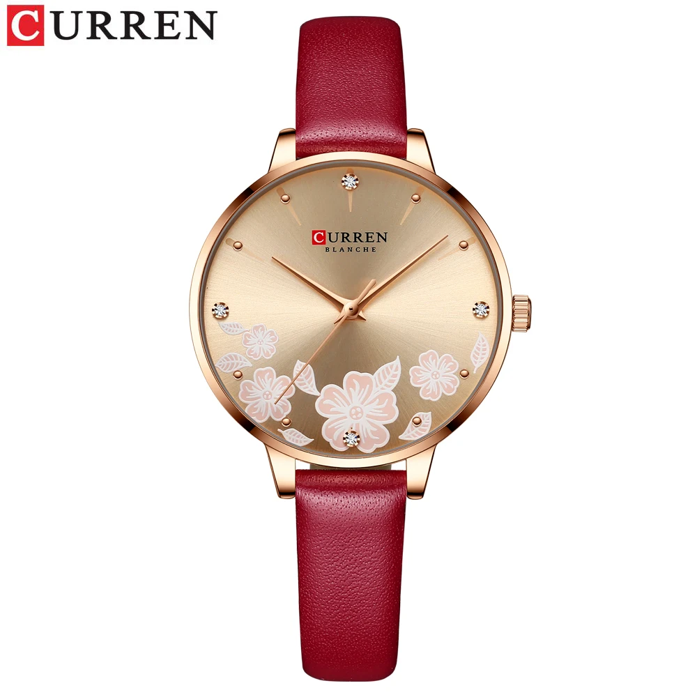 CURREN Watches for Woman Fashion Waterproof Clock Top Brand Luxury Creative Romantic Flower Dial Wristwatch Gift 9068