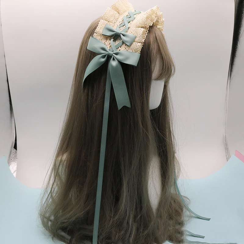 Diadema Lolita de encaje con lazo para dama, accesorio para el pelo, hecho a mano