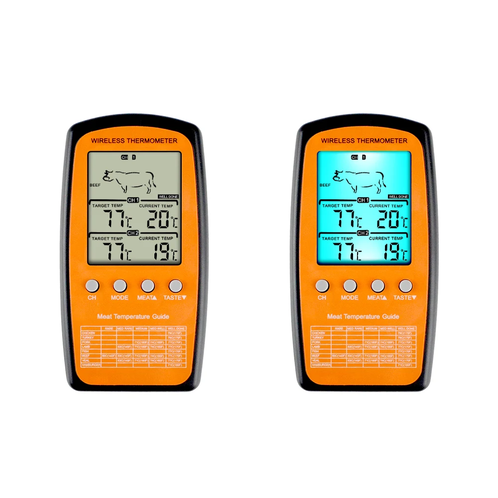 Mosekoワイヤレスデジタルバックライトバーベキュー温度計調理肉食品オーブンキッチン温度計2プローブ温度アラーム