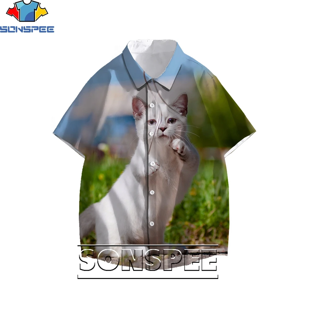 

SONSPEE 3D Printing Cat Animal Men's Hawaiian Shirt Ladies Fun Blouse Loose Power Casual Cute Trend Personality Harajuku Style