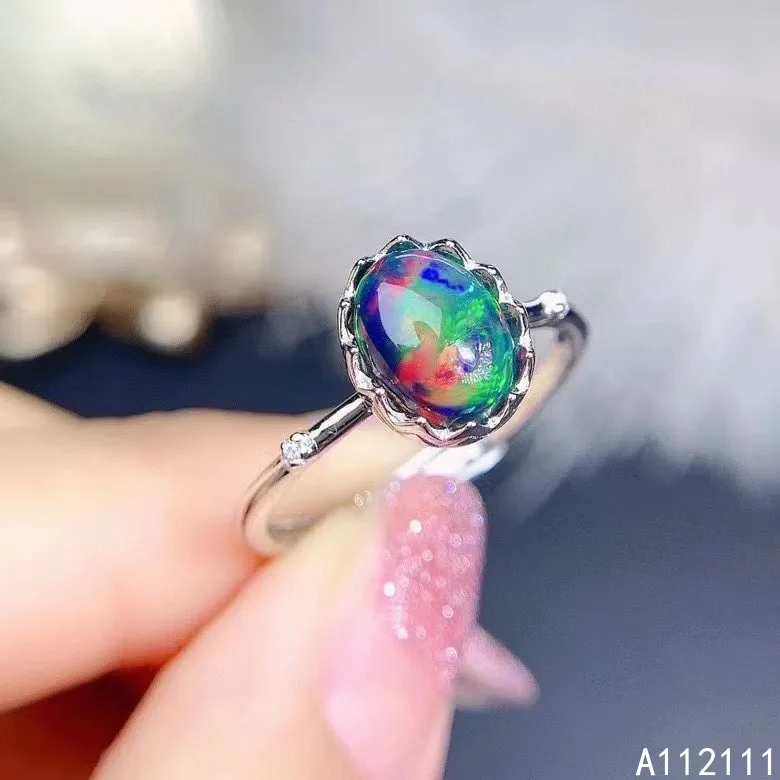 

Fine Jewelry 925 Sterling Silver Inlaid With Natural Gemstone Women's Popular Classic Simple Egg Black Opal Ring Support Detect