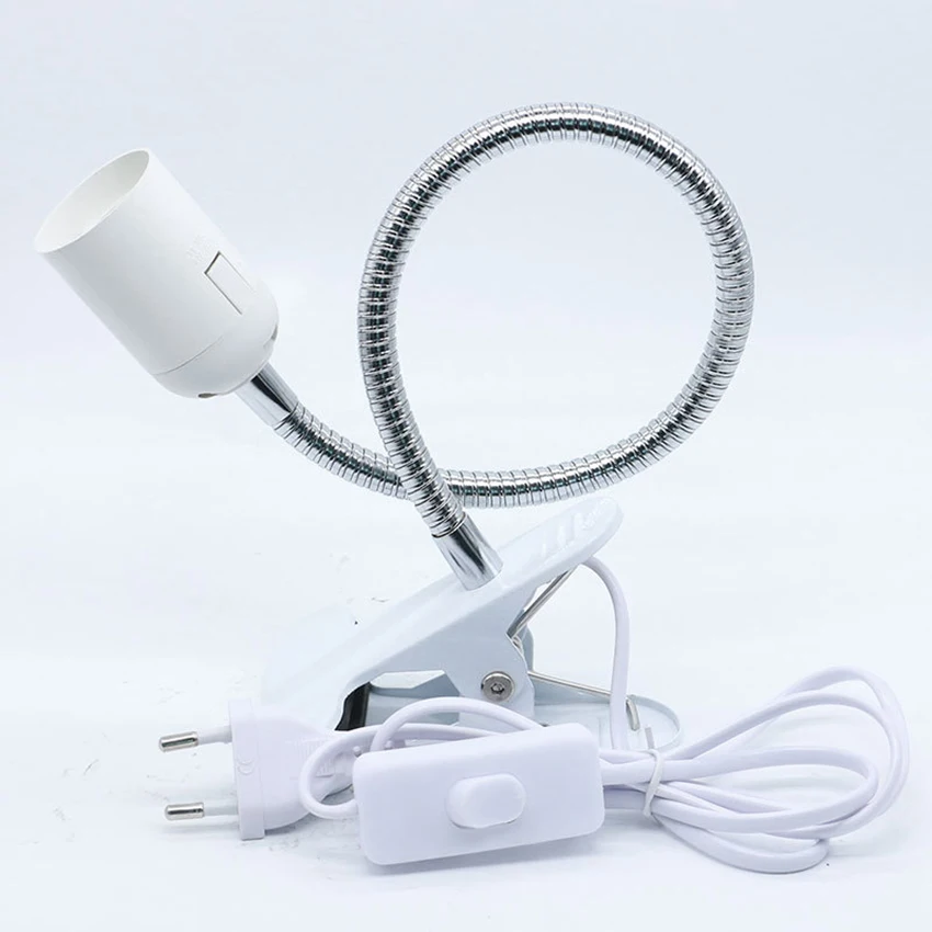 Flexible Metal Wire Neck Clip Holder E27 Base Light Socket with On/Off Switch EU Plug, Adjustable Light Stand Clamp Lamp Base