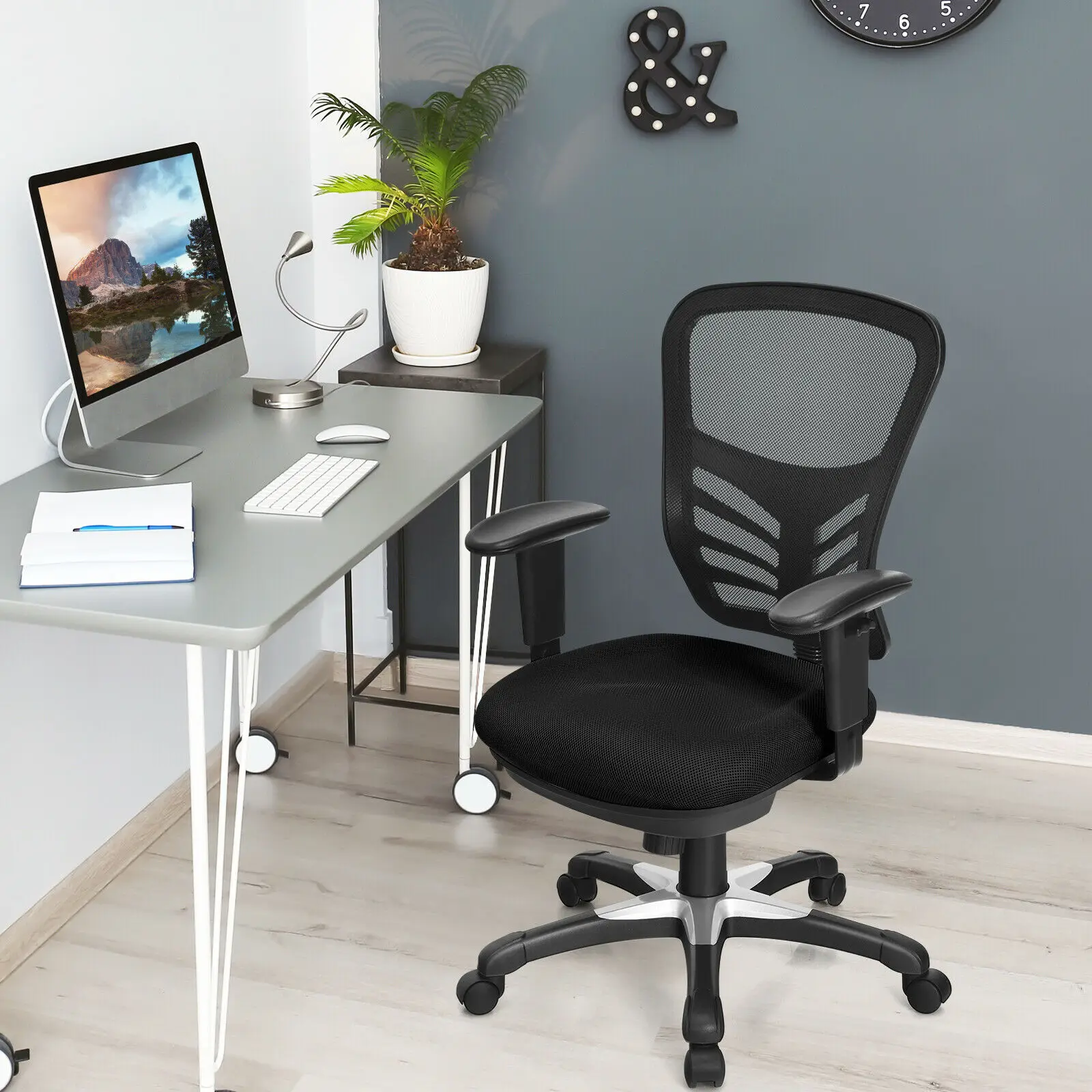 Costway Mesh Office Chair 3-Paddle Computer Desk Chair w/ Adjustable Seat Black