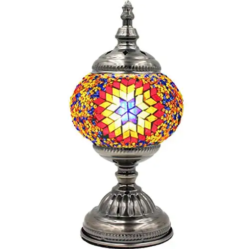 Silver Fever Handcrafted Mosaic Turkish Lamp Moroccan Glass Table Desk Bedside Light Bronze Base with E12 Bulb (Starburst)