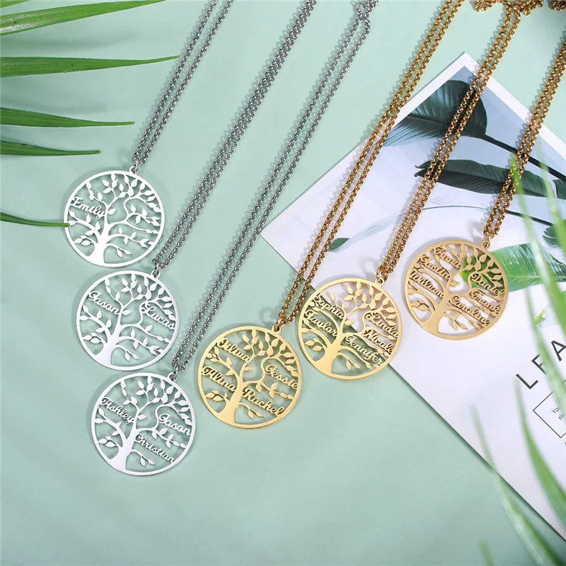 

Lateefah 2021Custom Necklace 1-9 Personalised Pendant Tree Of Life Family Name Necklace Christmas Jewelry Mother Gifts For Women