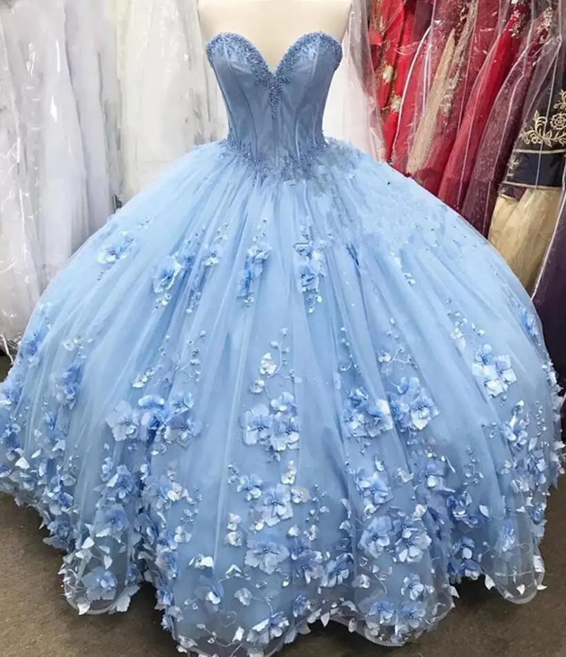 Angelsbridep-Vestidos De quinceañera en 3D, ropa De baile De talla grande, con flores, para desfile, De 15 años, color azul, dulce 16, 2021