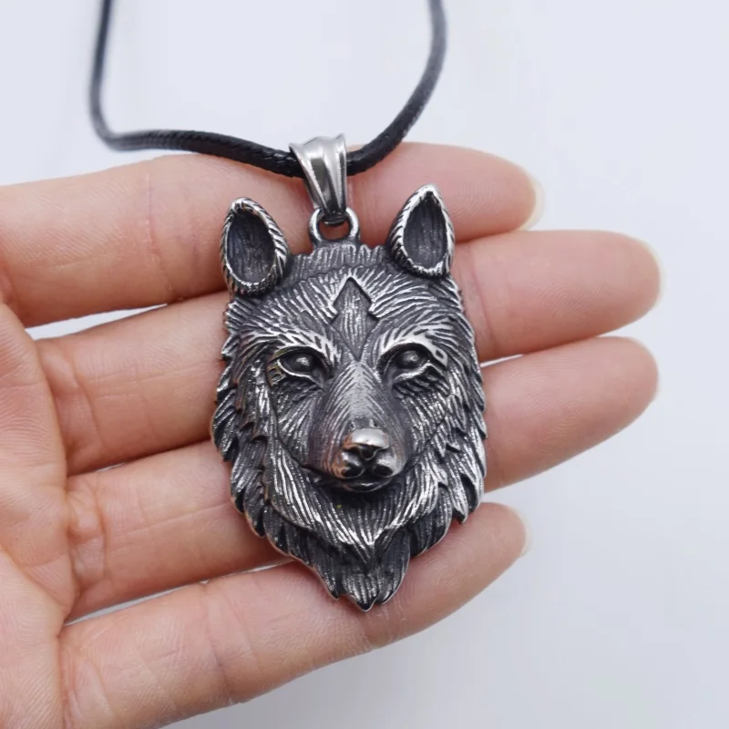 20pcs Cool Animal Punk Style Stainless Steel Viking Wolf Pendant Necklace For Men