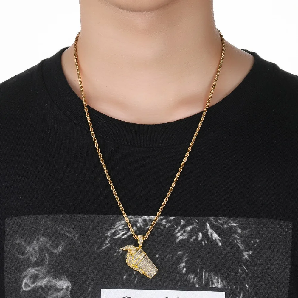 New Hip Hop Iced Out Bling Iced Cream Pendant Necklaces High Quality Zircon Hip Hop Necklace Fashion Jewelry for Women and Man