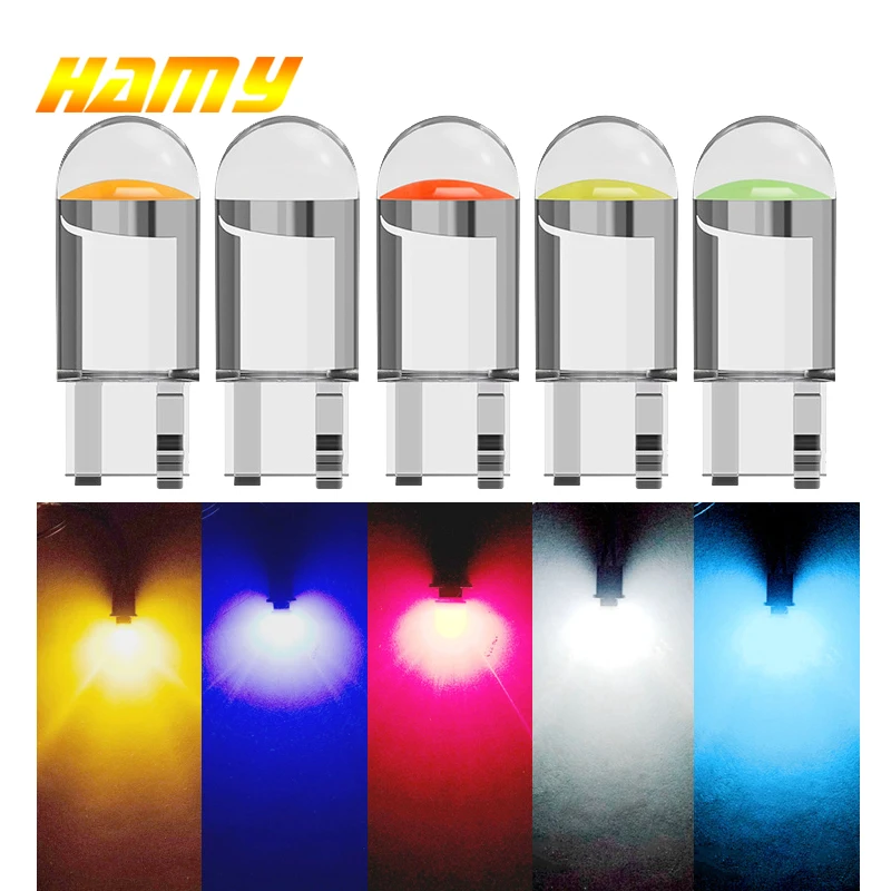 10 PCS T10 W5W LED COB Bulb Car Signal Lights 5W5 Auto Interior Dome Reading Lamps Wedge Side Door Bulbs 12V 7500K White Yellow