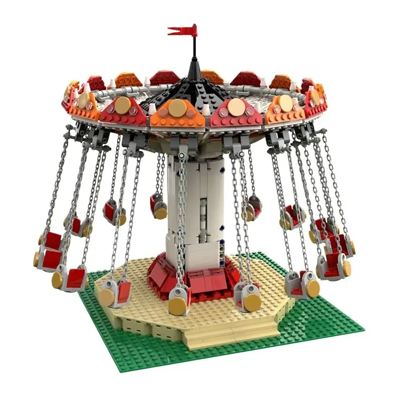 MOC Amusement Park Carousel Building Block Model Ride-Swing Riding Playground Over-Long Car Bricks Decoration Kids Toys Gifts