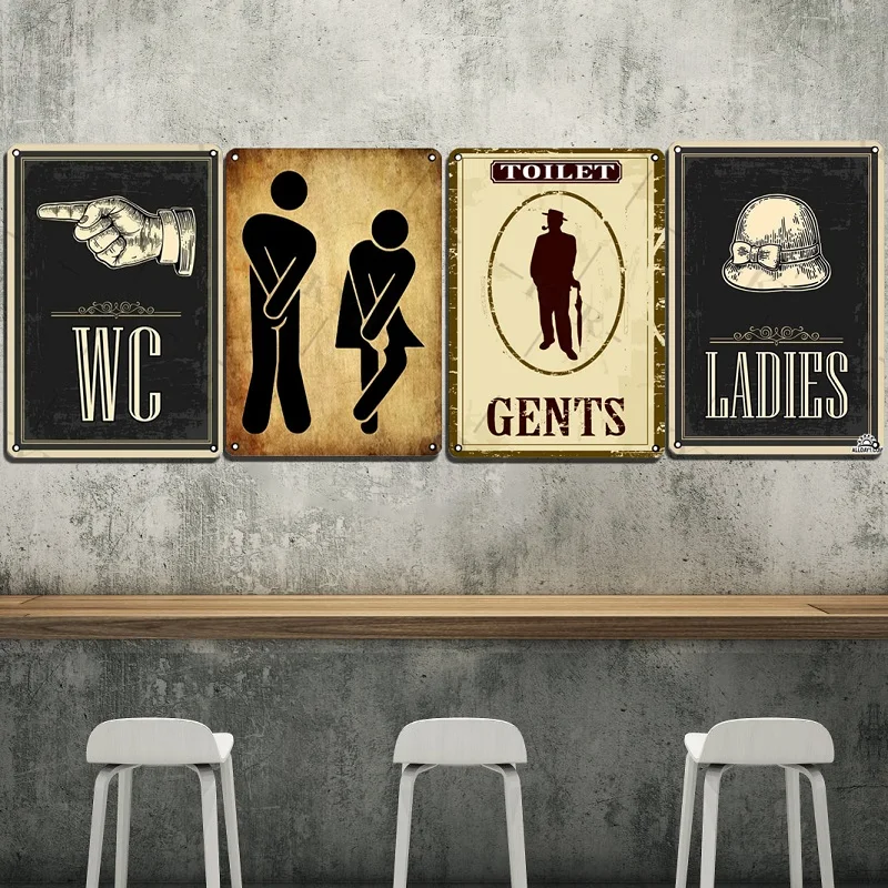 Man Lady Funny WC Sign Metal Poster Toilet Plate Tin Plaque KTV Bar BBQ Shop Bathroom Wall Decor Mural Home Vintage Custom Photo